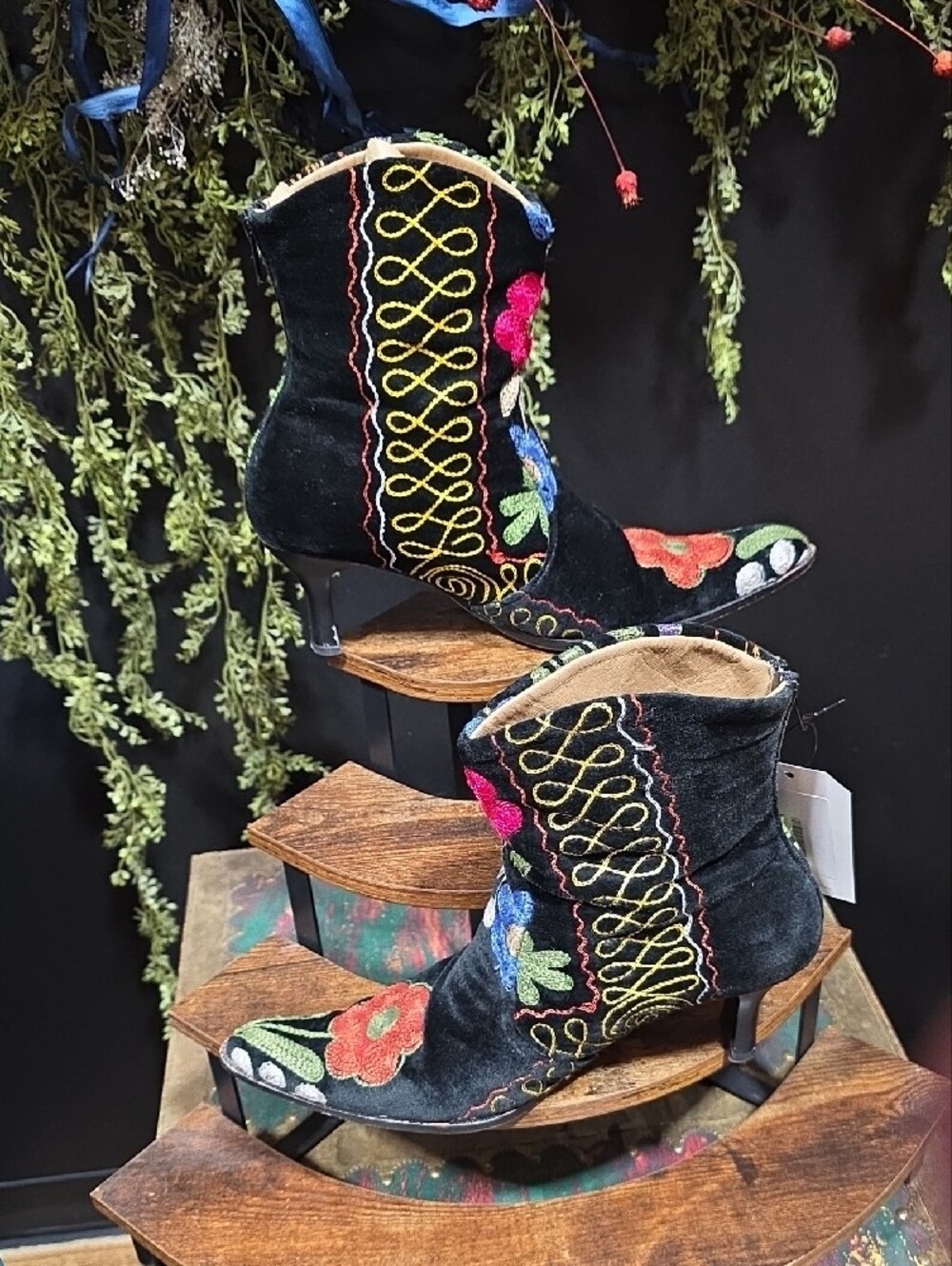 Embroidered Black Floral Western Ankle Boots - Picture 7 of 12